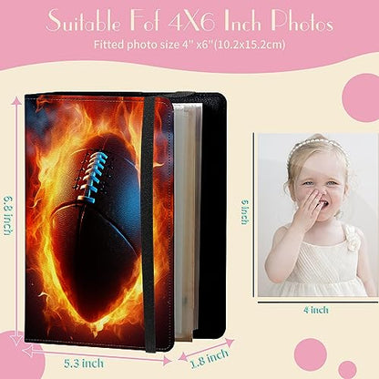 Photo Album 4x6 Photos - 60 Photos Capacity PU Leather Cover Photo Album with Strong Elastic Band, Portable Picture Album for Family Wedding Wedding Anniversary, Fire Football - color: Fire Football
