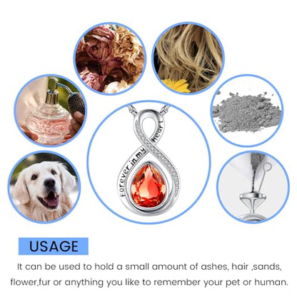 Eusense Cremation Jewelry for Ashes Urn Necklace to Put Ashes In 925 Sterling Silver Memorial Pendant Tree of Life Infinity Urn Necklaces for Ashes Necklace for Women Men - style: F-Infinity Urn-07-Jul.-Red
