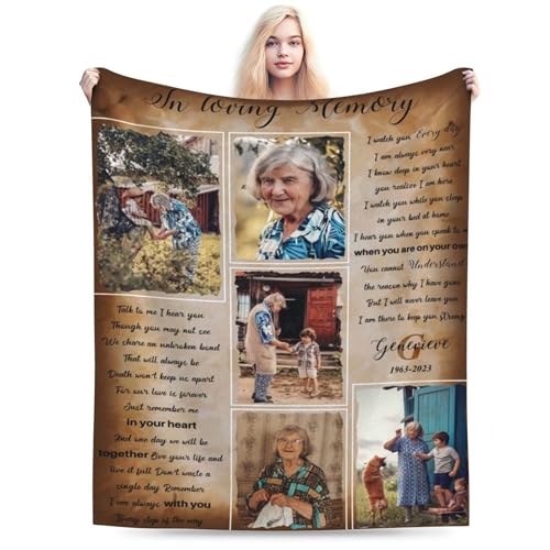 D-Story Custom Memorial Throw Blanket in Loving Memory Photo Blanket for Loss of Mom Dad Grandma Grandpa Son Daughter Remembrance Gifts - Personalized Memorial Gift - color: Design 25