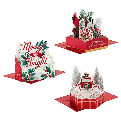Hallmark Paper Wonder Mini Pop Up Christmas Cards (3 Cards with Envelopes: Red Truck, Cardinal, Merry and Bright) - color: Christmas Mini Pop Up Card Assortment Pack
