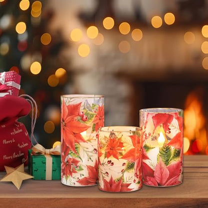 Crystal Club Red Poinsettia Christmas Flameless Candles with Remote - style: Poinsettia