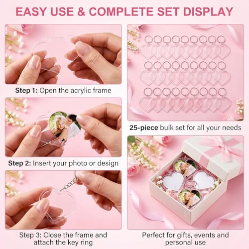 ericotry 25PCS Clear Heart- Shaped Acrylic Photo Frame Keychain Blank Insert Personalized Picture Frames Keyring Holder for DIY Gift