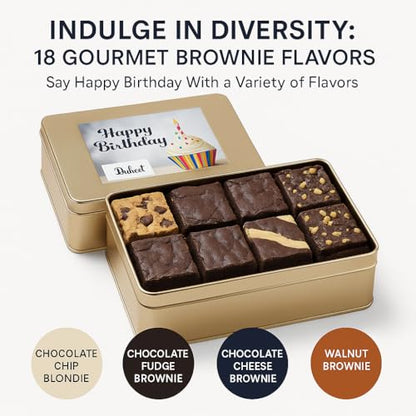 Birthday Gift For Women, Birthday Gift Basket - 18 Individually Wrapped Brownies Freshly Baked in a Variety of Flavors - Dulcet's Signature Flavored Fudge Brownies - Gift Box Comes with Happy Birthday Card - style: Birthday