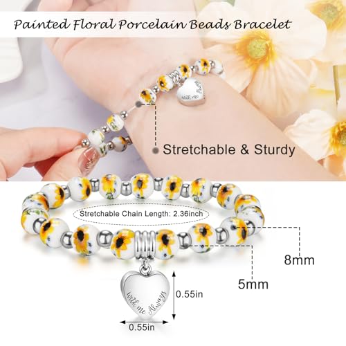 XIUDA Heart Cremation Memorial Urn Bracelet 316L Stainless Steel Keepsake Jewelry Urn Bracelet for Ashes for Women-With Me Always - style: Yellow Flower