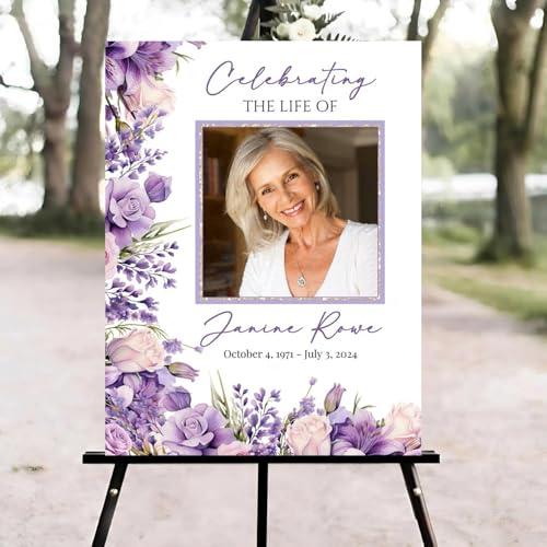Purple Lavendar Funeral Welcome Sign, Celebration of Life Welcome Sign, in Loving Memory Sign, Celebration of Life Funeral Sign, Celebration of Life Sign, Memorial Sign with Photo #Yu12 - color: Version #17