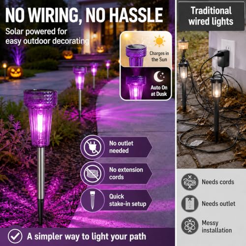 Halloween Solar Lights Outdoor Waterproof Purple Landscape Lights, 8 Pack - color: Purple, size: 8Pack