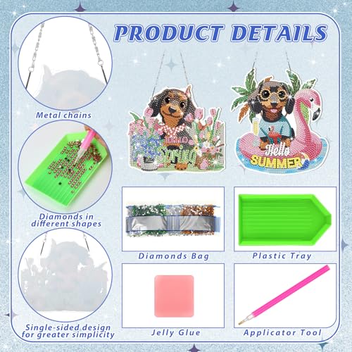 Cinnvoice Seasonal Diamond Art Hanging Kit,12 Pcs,Dachshund | 12 Pcs,Dachshund,Dog Holiday Diamond Art Hanging Sign, Festival Crystal Suncatcher, for Door Window Wall Decor - style: Dachshund