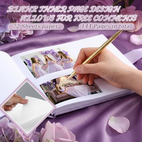 Panelee Velvet Quinceañera Guest Book with Pen Purple Sign in with Bow 15 Year Anos Quince Book 144 Page Signature Guest Sign in Keepsake Album for Birthday Party Keepsake Gift - color: Purple
