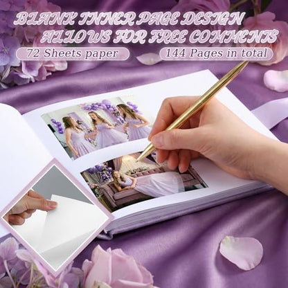 Panelee Velvet Quinceañera Guest Book with Pen Purple Sign in with Bow 15 Year Anos Quince Book 144 Page Signature Guest Sign in Keepsake Album for Birthday Party Keepsake Gift - color: Purple