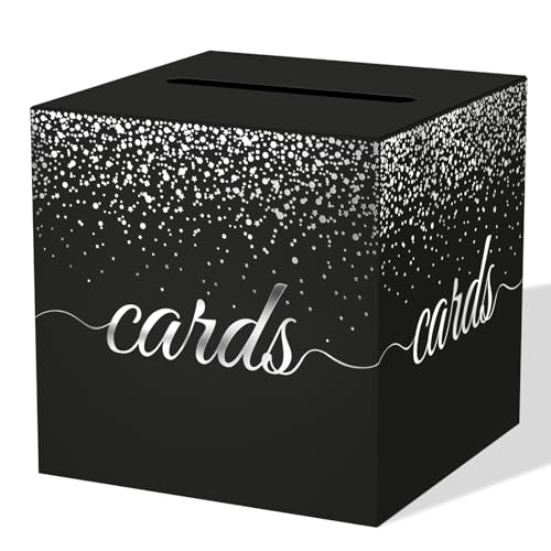 WNINK Black Silver Cards Box for Birthday, Wedding, Bridal or Baby Shower, Graduation, Anniversaries, Engagement Party Decorations Supplies Money and Cards Receiving Box - color: Black Silver
