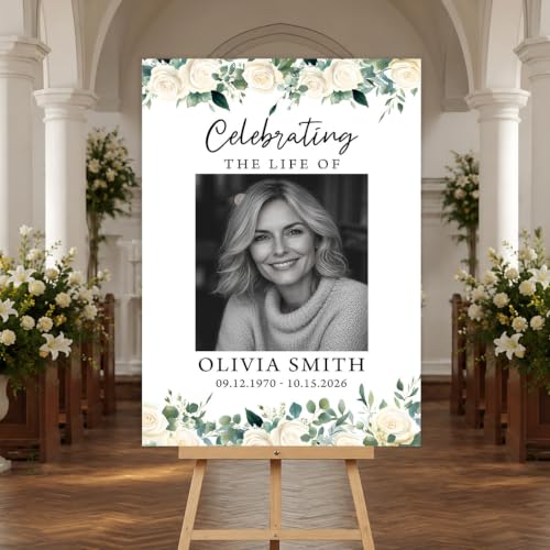 Personalized White Rose Funeral Welcome Sign with Photo, Celebration Of Life Funeral Sign with Picture, Memorial Welcome Sign, In Loving Memory, Memorial Signs, Celebration Of Life Decoration - color: Style #3