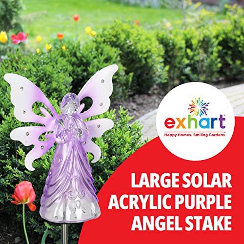 Exhart Garden Solar Lights, Decorative Angel Garden Stake, 13 LEDs, Cute Yard and Pathway Decor, Purple, 7 x 40 Inch