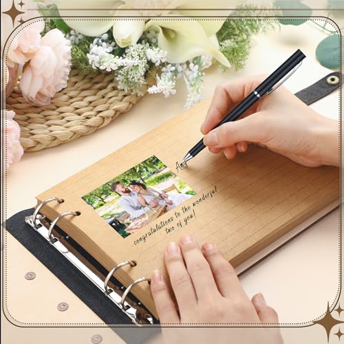 Engrowtic Western Cowboy Wedding Guest Book with Pen Wooden Guestbook Wedding Reception with Leather 7 x 10 Inches Wood Grain Guest Book Signing for Birthday Bridal Shower Baby Shower Decor - style: Western
