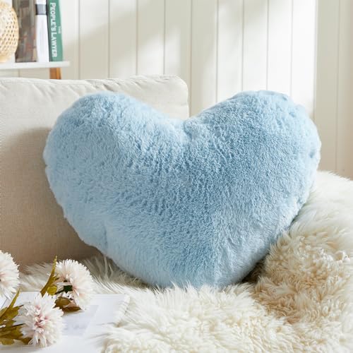 EastTree Heart Pillows, Light Blue Heart Shaped Pillows, Love Throw Pillows Gifts, Ultra Soft Faux Rabbit Fur Small Cute Pillows, Women Girls Kid Room Decor 10x13 Inch - color: Light Blue, size: 10 X 13 inches