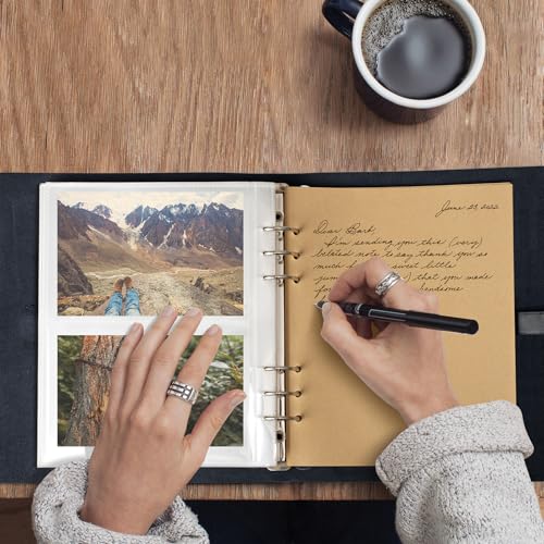 Photo Album 4x6 200 Photos, Genuine Leather Photo Albums with Writing Space with 30 Writing Paper, Travel Family Wedding Kids Graduation Ultrasound Baby Picture Album Scrapbook Photo Album（LOVE） - color: Blue Love