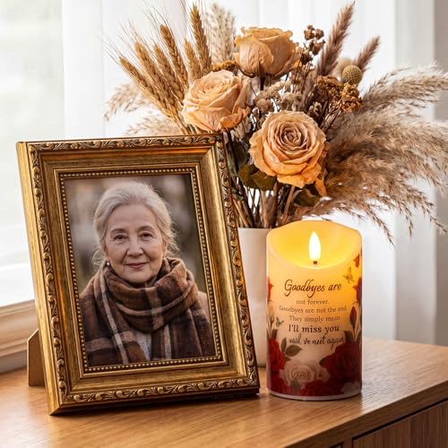 3 Pcs Flameless Memorial Candles Sympathy Gifts for Loss of Loved One, Real Wax LED Candle Bereavement Candles for Loss of Mother, Father, Remembrance and Sympathy Gift (Rose Style)
