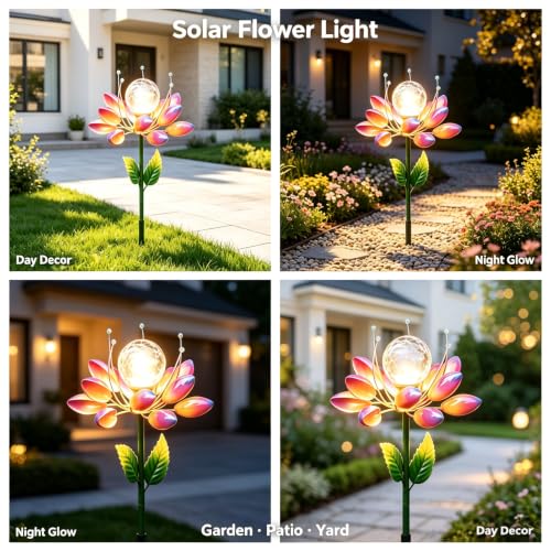 Solar Garden Decorations Metal Flower Stake Solar Outdoor Lights | Windmill Garden Stake ,Outdoor Waterproof for Yard, Lawn,Patio,Gardening Gifts，Solar Flower Lights