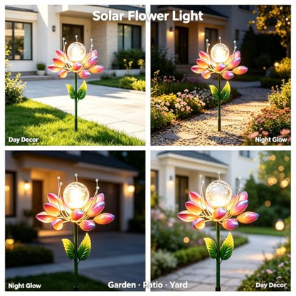 Solar Garden Decorations Metal Flower Stake Solar Outdoor Lights | Windmill Garden Stake ,Outdoor Waterproof for Yard, Lawn,Patio,Gardening Gifts，Solar Flower Lights