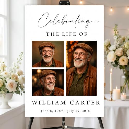 Custom Celebration of Life Welcome Sign with Photo for Memorial Funeral #17 - color: Sign 19