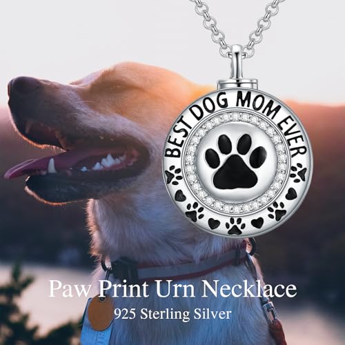 Rose & Daisy Urn Necklace - Sterling Silver Cremation Keepsake Memorial Jewelry - style: Paw Print Urn Necklace-Around
