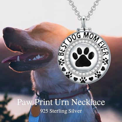 Rose & Daisy Urn Necklace - Sterling Silver Cremation Keepsake Memorial Jewelry - style: Paw Print Urn Necklace-Around