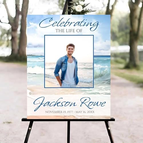 Beach Ocean Funeral Welcome Sign, Celebration of Life Welcome Sign, in Loving Memory Sign, Celebration of Life Funeral Sign, Celebration of Life Sign, Memorial Sign with Photo #fR123 - color: Version #20