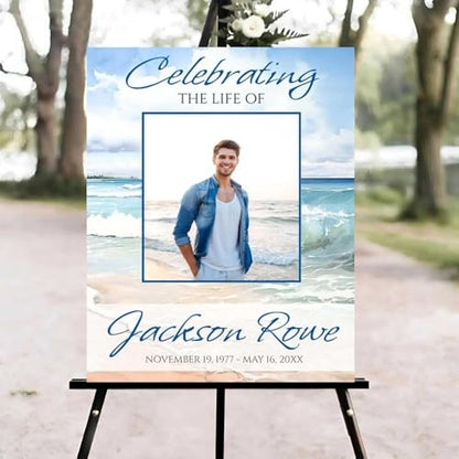 Beach Ocean Funeral Welcome Sign, Celebration of Life Welcome Sign, in Loving Memory Sign, Celebration of Life Funeral Sign, Celebration of Life Sign, Memorial Sign with Photo #fR123 - color: Version #20