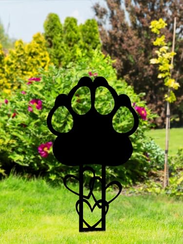 Memorial Garden Stake Metal Cross Grave Marker Design for Dog & Cat | (10.4 x 4.3'')Featuring Paw Prints and Heart Motifs,Suitable for Outdoor Cemeteries,Ideal Gifts to Honor Departed Pet - style: Dog Stake