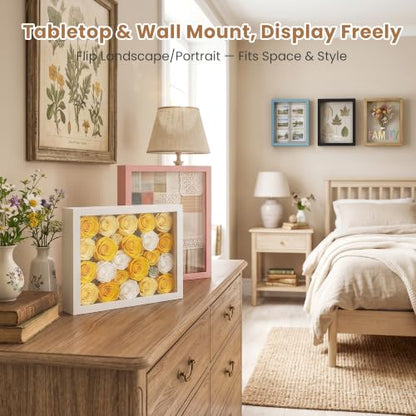 Love-KANKEI Deep Shadow Box 11x14,Wood Frame,Large Memory Box,Rustic White - color: White, size: 11 x 14