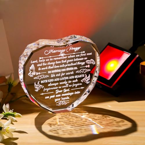 Arikyrist Wedding Gifts for Couples 2026 Glass Heart Plaque with Light Base | Inspiring Wedding Presents, for Newlyweds Friends, Anniversary Marriage Prayer Keepsake, for Bride Groom Wife Husband Parents - color: MARRIAGE PRAYER
