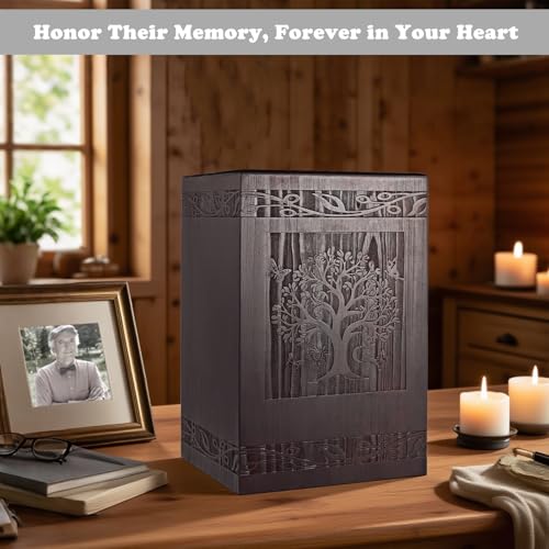 Abooxiu Cremation Urns for Human Ashes Adult Male Female, Wooden Tree of Life Medium Keepsake Urns for Ashes, Burial Funeral Memorial Decorative Urns for Men Women Pets Dog Urn- Up to 200 lbs
