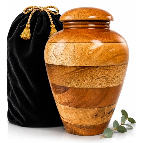Handcrafted Mango Wood Urn for Human Ashes – Large Wooden Cremation Urn for Adult Men & Women – Natural Memorial Urn for Display or Burial, Warm Tribute of Love and Legacy - color: Wooden, size: Large