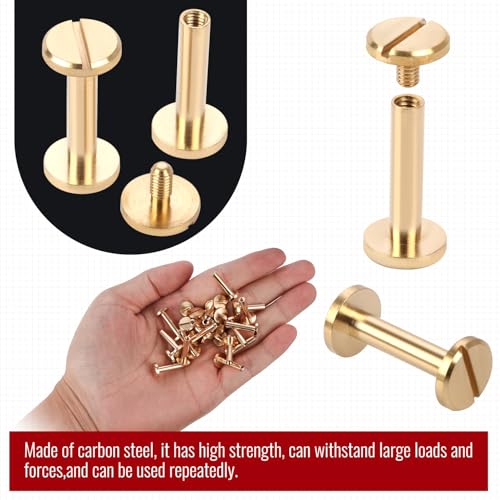 Brass Chicago Binding Screws - 4mm x 18mm Binding Posts - 10mm Phillips Nut - Chicago Screw Binding Post Screw Kit for DIY Leather Decoration Scrapbook Photo Albums Bookbinding (Brass, 25 PCS) - size: 4mm x 18mm