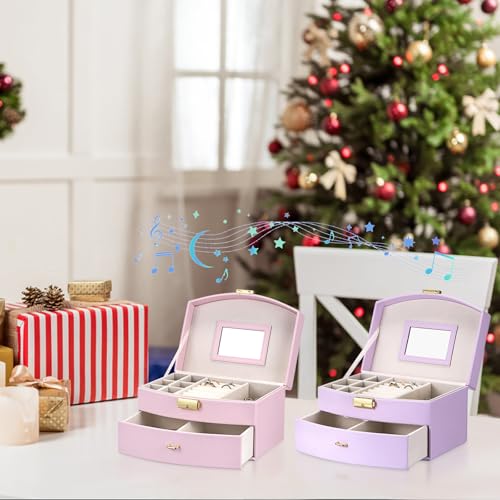 ELLDOO Musical Jewelry Box with Drawer, Purple Music Box Keepsake Box, Small Trinket Jewelry Storage Box Gift for Girls Women (Tune: You are My Sunshine) - color: Purple
