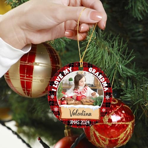 Add Personalized Grandma Christmas Ornament 2025 - I Love My Grandma Photo Frame Gift for Grandmother - Custom Name & Picture Grandkids Xmas Keepsake - color: I Love My Grandma Ornament