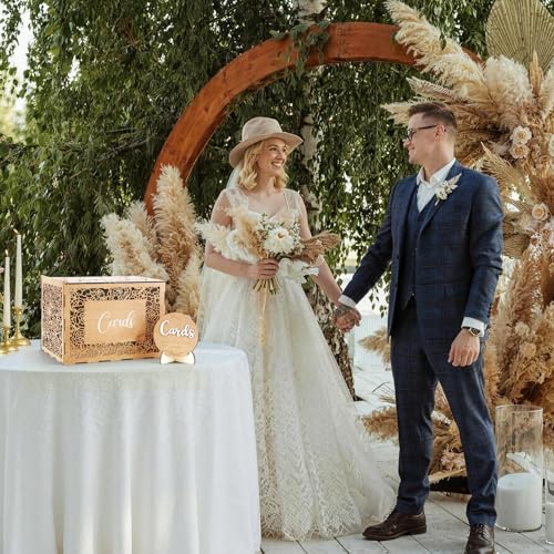Wedding Card Box with Sign Boho Rustic Wood Gift Card Box Vintage Money Cards Holder for Wedding Baby Shower(Flower,Brown,11.4 x 9 x 8.5 Inches) - style: Flower
