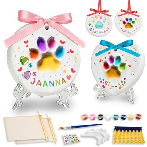 KEEPFINE Pet Paw Print Impression Kit for Dogs Cats with Trinkets, DIY Clay Keepsake, Personalized Gifts for Pet Lovers