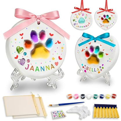 KEEPFINE Pet Paw Print Impression Kit for Dogs Cats with Trinkets, DIY Clay Keepsake, Personalized Gifts for Pet Lovers