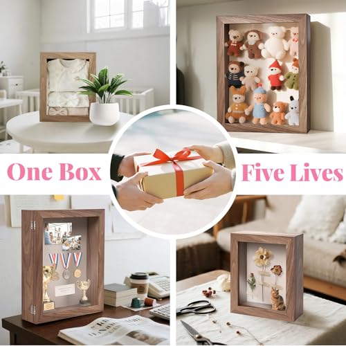 HOUSE DAY 11x14 Deep Shadow Box Frame with Linen Back, Pins, Walnut - color: Walnut, size: 11x14