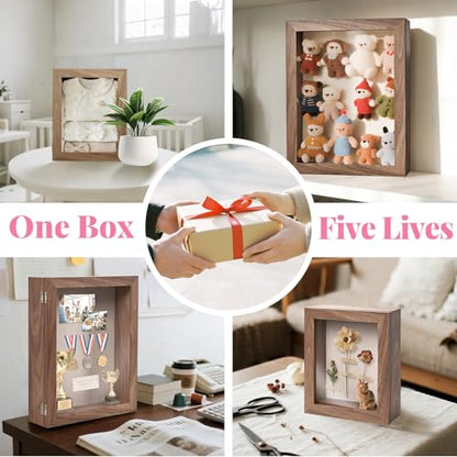 HOUSE DAY 11x14 Deep Shadow Box Frame with Linen Back, Pins, Walnut - color: Walnut, size: 11x14