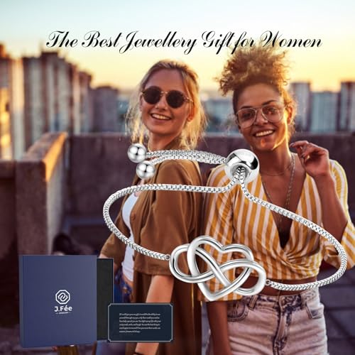 J.Fée Infinity Heart Bracelets for Women with 5A Cubic Zirconia, 925 Silver Bracelets for Women Adjustable Womens Bracelet Jewelry for Wife Girlfriend Her - color: Infinite Love#2