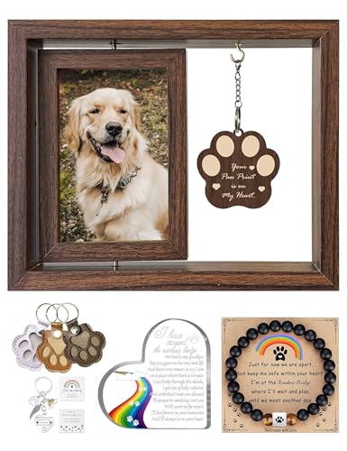 Dog Memorial Gifts for Loss of Dog, 5-Piece Pet Memorial Gift Set, Pet Loss Sympathy Gifts with 4x6 Photo Frame, Bracelet, Keychain, Rainbow Bridge Keepsake