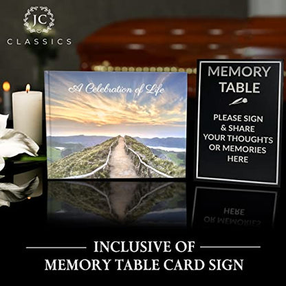 JC Classics Funeral Guest Book | Memorial Guest Book Hardcover | Guestbook for Sign in, Celebration of Life Memorial Service with Memory Table Card Sign Included (Mountain Top) - style: Mountain Top