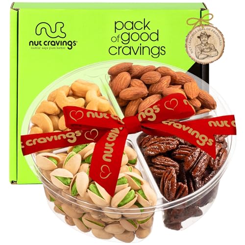 NUT CRAVINGS Mixed Nuts Gift Basket, Heart Ribbon, 4 Assortments | Four kosher mixed nut assortments with decorative heart ribbon, ready to gift for birthdays, holidays and celebrations. - style: 3. Classic Red Ribbon - (4 Piece Assortment)