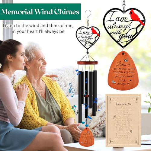 Kathfly Cardinal Wind Chimes for Loss of Loved One, 28" Memorial Wind Chimes for Outside, Sympathy Bereavement Condolence Funeral Windchime Bereavement Condolence Funeral Gifts for Loss of Loved One - style: Memorial