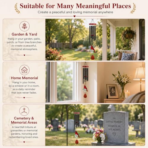 Cardinal Memorial Wind Chimes for Loss of Loved One, Lasting Sympathy Gift for Loss of Mother/Dad/Husband, Rustproof Aluminum for Outside Patio Porch Garden Decor