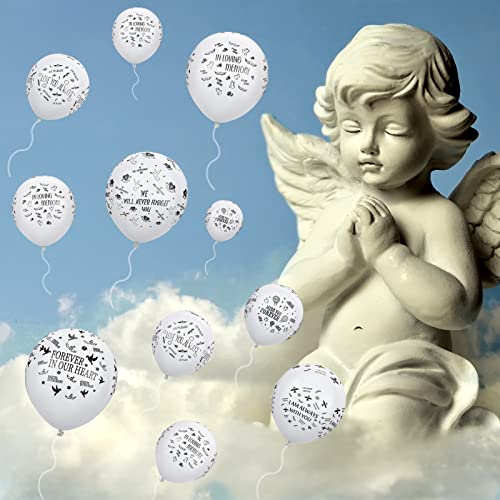 72 Pcs Memorial Balloons Set White Remembrance Funeral Celebration of Life Latex Balloon with Ribbon Love You Always Miss You Forever We Will Never Forget You Balloons Decorations 12 Inch