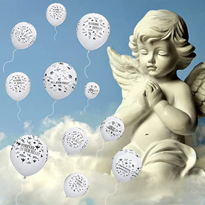 72 Pcs Memorial Balloons Set White Remembrance Funeral Celebration of Life Latex Balloon with Ribbon Love You Always Miss You Forever We Will Never Forget You Balloons Decorations 12 Inch