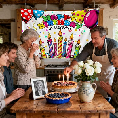 Happy Birthday in Heaven Backdrop Funeral Remembrance Party Decorations Condolence Memorial Background Banner for Church Cemetery
