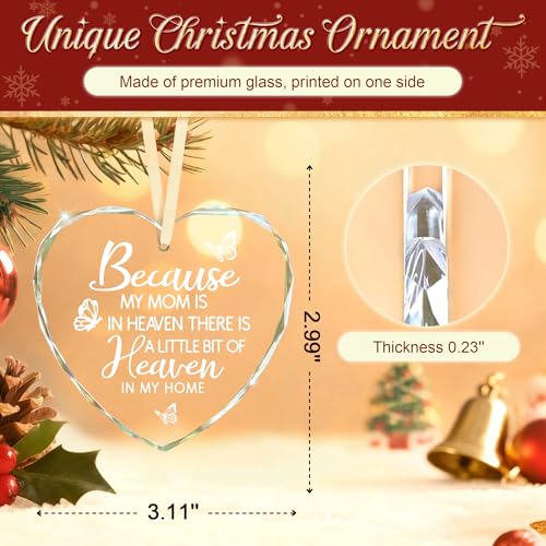 Sympathy Gifts for Loss of Loved One, Memorial Heart Glass Christmas Ornament In Loving Memory of Mom Mother, Bereavement Remembrance Condolence Comfort Gift Keepsake Home Decor - style: Heart-Because